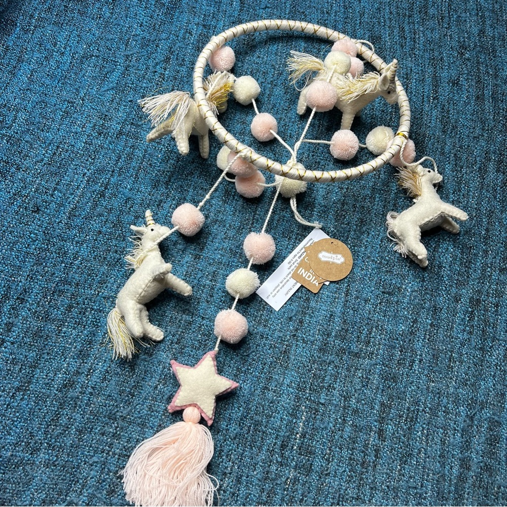 Mud Pie Felt Unicorn Mobile Nursery Baby Crib Mobile in Pink White NWT Magical